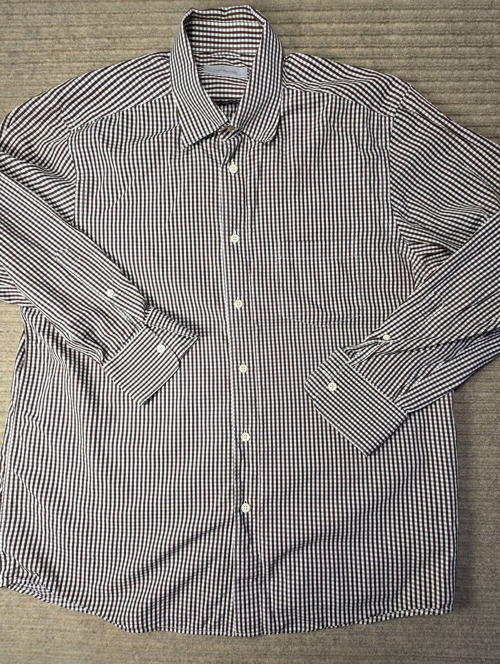 Ermenegildo Zegna Mens Brown And White gingham Button Up Shirt Xl 24" Chest